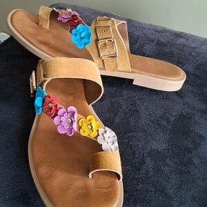 Floral Embellished Tan Sandals